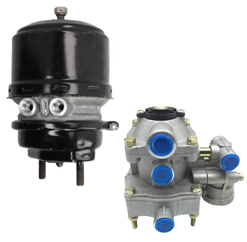 AIRONE spring brake chamber, art. A1103007, and trailer control valve, art. A1120002