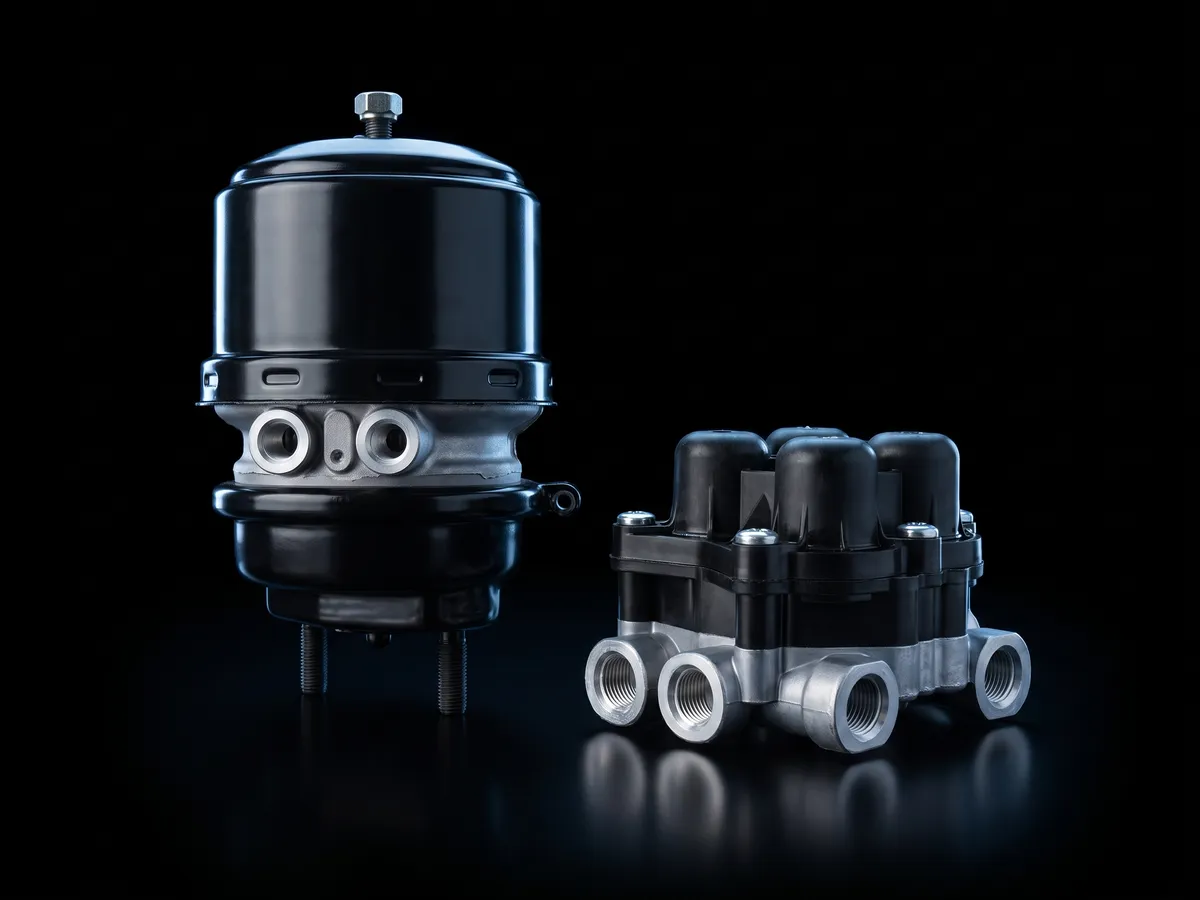 AIRONE spring brake chamber and four-circuit protection valve, studio shot