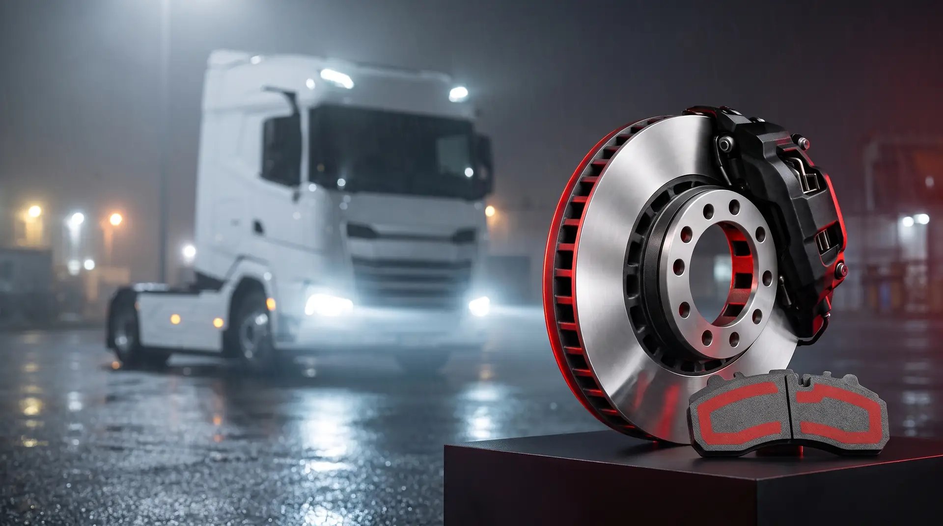 FERRUM brake disc, caliper and pads against a tractor unit